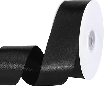 Black Ribbon 1 1/2 inch 60 Yards Satin Craft Fabric Ribbon for Halloween Decor Gift Wrapping Floral Flower Bouquet Bows Making Party Clothes Christmas Decorations