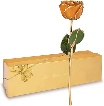 Forever Rose Hand-Dipped in 24K Gold,Golden Topaz-Inspired November Birthstone with Sparkles, Real Rose in Luxury Gold Gift Box – Perfect Ready to Gift for November Birthday or Any Occasion