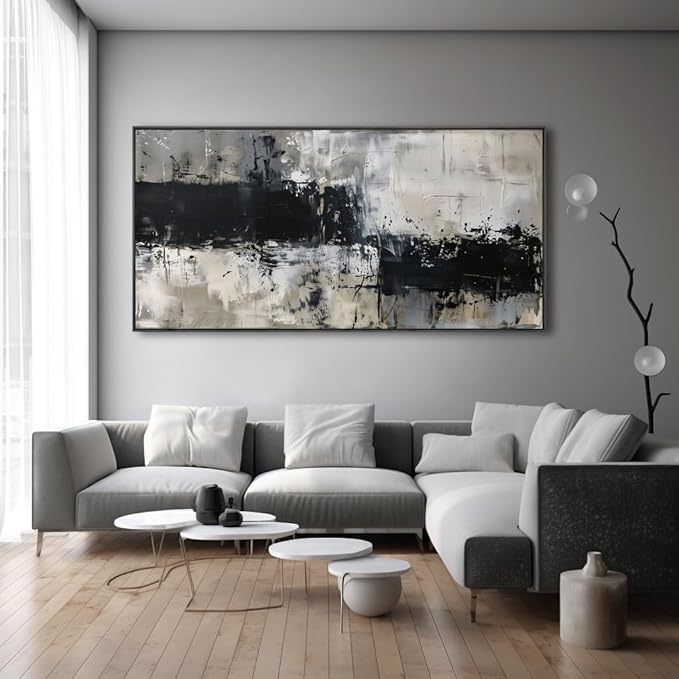 Wall Art Abstract Canvas Painting Black Grey Wall Decor Modern Artwork for Living Room Bedroom Dining Room Home Office Decor Large Framed Ready to Hang 24"x48"