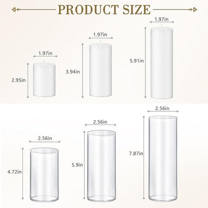 72 PCS Ivory White Pillar Candles with Glass Candle Holders Clear Hurricane Candle Holders Glass Cylinder Vases for Centerpieces Wedding Party, Event, Home Office (36 Candles+36 Candle Hoders)