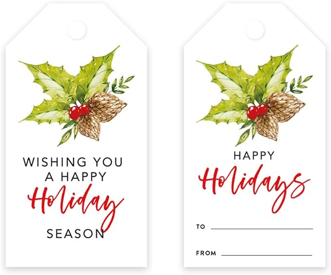 Andaz Press Classic Gift Tags - Holly Leaf Design, 60-Pack for Events, Parties, and Favors