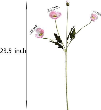 ATFL Pink Poppy Flowers Artificial for Wedding Decorations,12 Pcs Fake Faux Silk Poppies Bulk for Home Decor Table Centerpieces Floral Arrangement(23.5‘’, Pink)