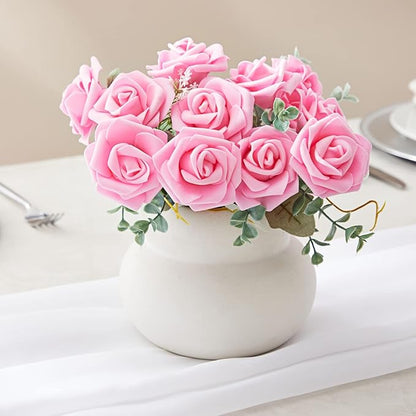 Juvale Pink Roses Artificial Flowers - 100 Pack, 3 in Stemless Foam - Bulk Artificial Blooms for Wedding Decor, Centerpiece Table Decorations & DIY Floral Arrangements