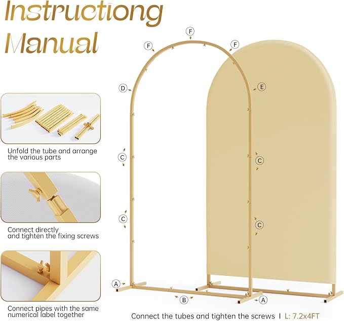 Set of 3 Metal Arch Backdrop Stand with Cover Set, (7.2FT, 6.6FT, 6FT Wedding Arch and Cover Set), Backdrop Arch for Party, Baby Shower, Birthday, and Graduation Ceremony