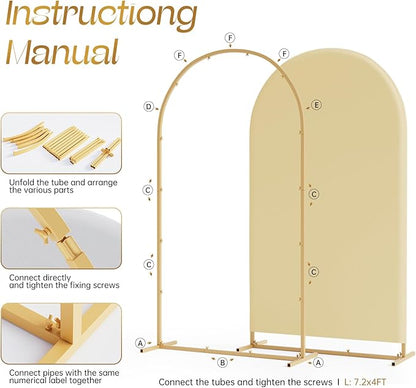 Set of 3 Metal Arch Backdrop Stand with Cover Set, (7.2FT, 6.6FT, 6FT Wedding Arch and Cover Set), Backdrop Arch for Party, Baby Shower, Birthday, and Graduation Ceremony
