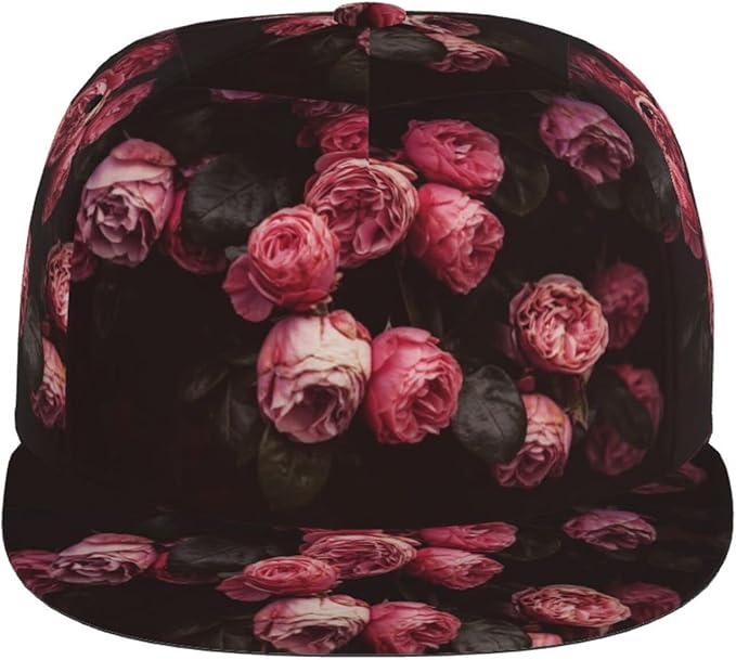 ASYG Rose Baseball Cap Women Hat Fashion Flat Bill Brim Flowers Adjustable Hats Cute Cap
