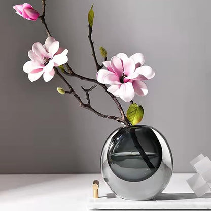 Crystal Vase, Modern Decorative Vase, Minimalist Floral Vase, Light Luxury Style for Home Decor, Centerpiece, Office, Pampas Grass, Dried Flowers, Flowers and Buds (Grey)