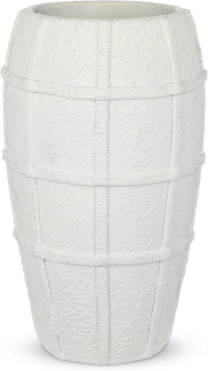 Briful Rustic Terracotta Flower Vase for Home Decor 12" White Farmhouse Textured Barrel-Style Ceramic Vase Vintage Handcrafted Gridded Design for Faux & Dried Flowers Living Room Table Centerpiece
