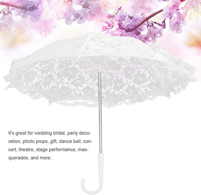 Yosoo Lace Embroidery Wedding Umbrella, Bridal Party Craft Flowers Decoration Props Accessory, for Wedding Party Celebration (51239 White)