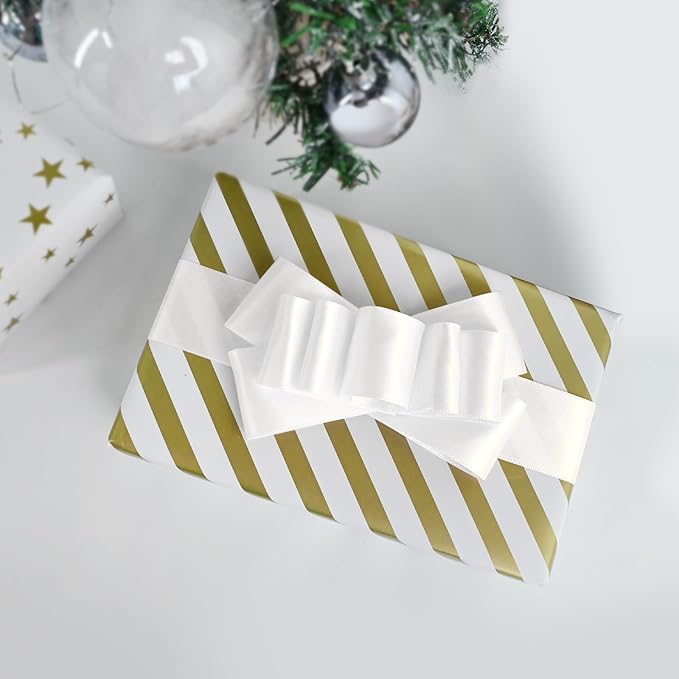 Double Face White Satin Ribbon 1-1/2 inch X 25 Yards Polyester White Ribbon for Gift Wrapping Very Suitable for Weddings Party Hair Bow Invitation Decorations and More