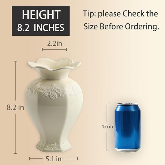 Relievo Elegant White Cream 8in 11in Ceramic Flower Tall Aesthetic Beige Table Tulip Wide Mouth Rose Filler Decorative Rustic Vase Decor for Home (Cream Vase, M)
