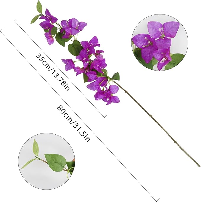Bougainvillea Artificial Silk Flowers Branches Fake Bougainvillea Stems Faux Bougainvillea Flowers Vine Floral Arrangements for Home Wedding Baby Shower Table Centerpieces Decoration (Purple)