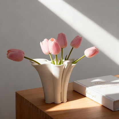 White Ceramic Vase for Home Decor, Boho Artistic Irregular Shape Decorative Vase, Unique Modern Accent for Living Room Bedroom or Entryway