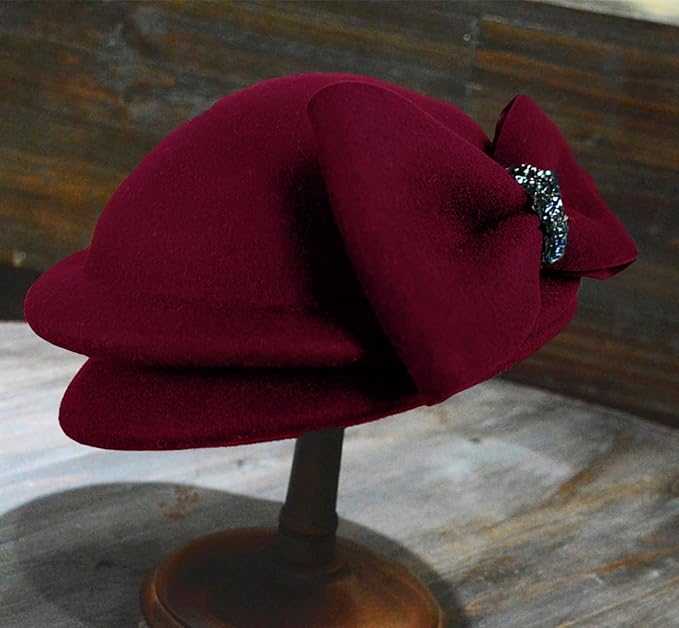 ORIDOOR Women Vintage 100% Wool Felt Flowers Bucket Cloche Bowler Hat Church Wedding Beret Hat