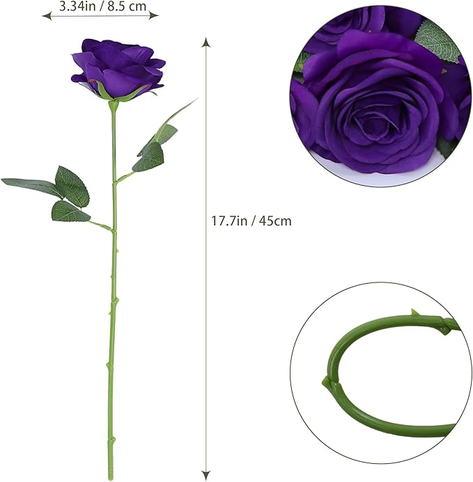 Artificial Rose Flower Artificial Flowers Flower with Long Stem Silk Roses Bouquet for Wedding Bridal Shower Party Home Decoration (Purple, 12 Pcs)