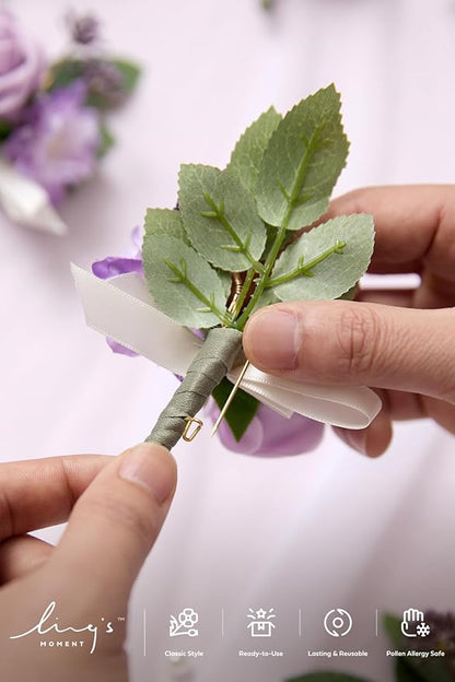 Ling's Moment Boutonniere for Men, 10pcs Groomsmen Guest Boutonniere, Artificial Flowers for Wedding Décor/Prom/Homecoming,etc.Purple Lilac