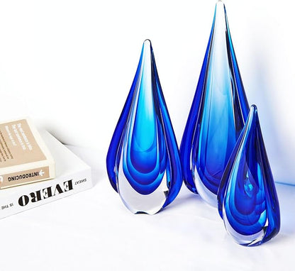 Luxury Lane Hand Blown Water Drop Sommerso Art Glass Sculpture for Home Decor 8.5 inch Tall Centerpiece Table Decoration
