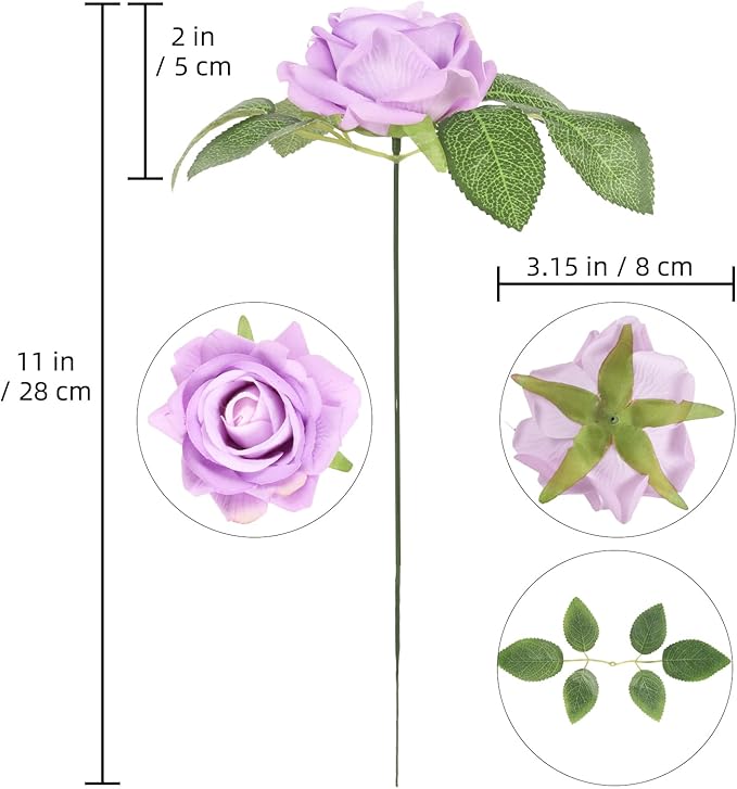 Purple Roses Artificial Flowers 16pcs Velvet Artificial Roses with Stems 3.15" Purple Fake Roses for Bridal Bouquet Wedding Flowers for Floral Centerpieces Home Party Decor (Purple)