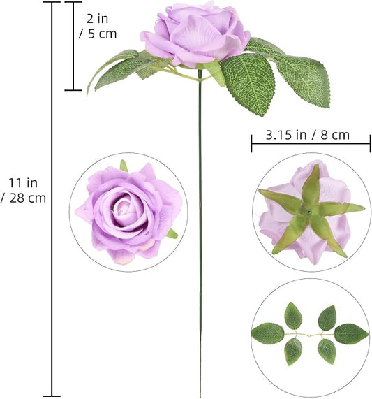 Purple Roses Artificial Flowers 16pcs Velvet Artificial Roses with Stems 3.15" Purple Fake Roses for Bridal Bouquet Wedding Flowers for Floral Centerpieces Home Party Decor (Purple)