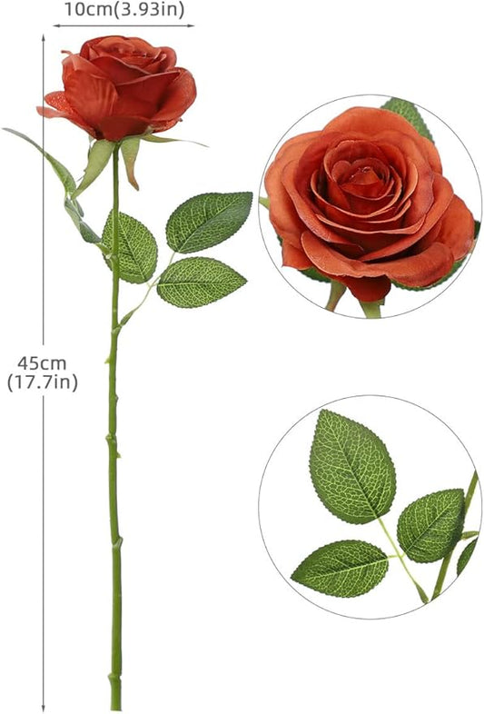 Artificial Rose Flower Artificial Flowers Flower with Long Stem Silk Roses Bouquet for Wedding Bridal Shower Party Home Decoration (Burnt Orange, 12 Pcs)