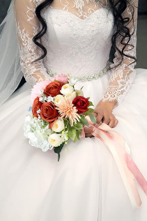 Artificial Rose 30Pcs Burnt Orange Rose Flower Artificial Flowers Flower with Long Stem Silk Roses Bouquet for Wedding Bridal Shower Party Home Decoration