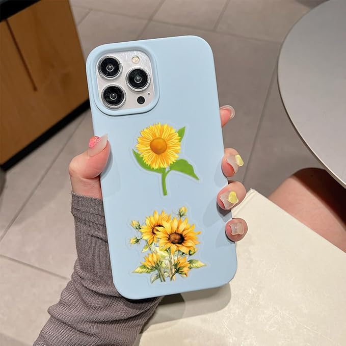 60 Pcs Sunflower Stickers, Transparent Waterproof Vinyl Decals, Aesthetic Floral Stickers for Journaling, Scrapbooking, Laptop, Water Bottle, Phone Case, Summer & Happy Theme Decoration