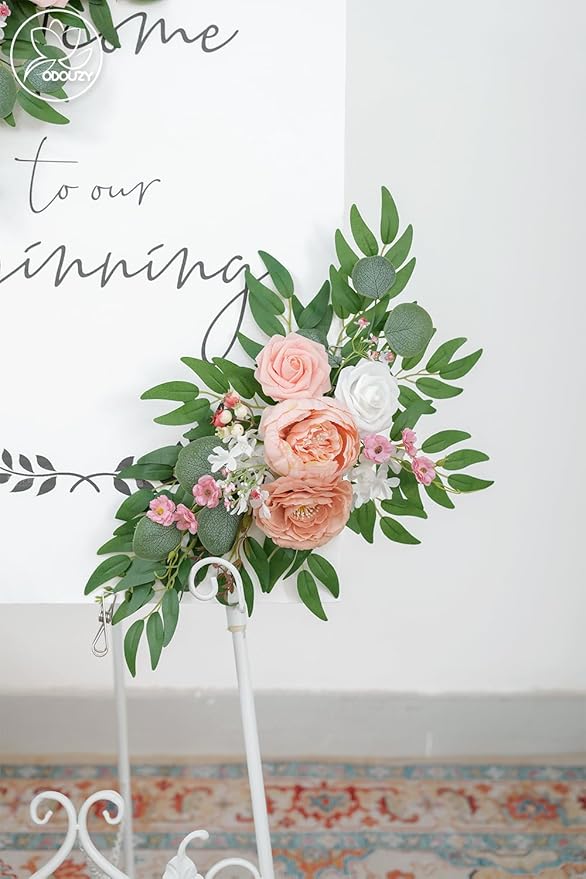 Pack of 2 Wedding Arch Decorations Artificial Hanging Flowers Floral Swag for Wedding Welcome Sign Backdrop Balloon Arch Home Party Bridal Ceremony Reusable(Deep Pink)