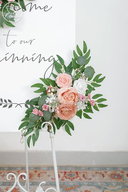 Pack of 2 Wedding Arch Decorations Artificial Hanging Flowers Floral Swag for Wedding Welcome Sign Backdrop Balloon Arch Home Party Bridal Ceremony Reusable(Deep Pink)