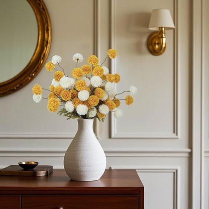 DuHouse 6pcs Artificial Flowers Faux Silk Pompon Mum,Silk Small Mini Chrysanthemum Ball with Stems for DIY Wedding Bouquets Centerpieces Vase Home Table Kitchen Decorations
