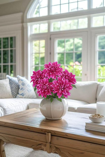 Hollyone Purple-Pink Artificial Dahlia Flowers with Stem Bushes 7 Heads Silk Fake Dahlias Flowers Wedding Bouquets Faux Dahlia Flower Floral Arrangements for Party Table Centerpieces Home Decor