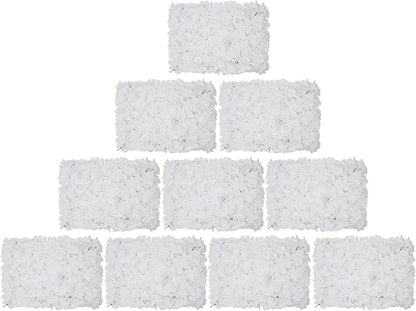 3D Flower Wall Panel, 10pcs White Artificial Floral Wall Backdrop, Realistic Silk Flower Backplanes, Roll Up Fake Flower Background for Valentines Wedding Party Photo Arrangement Outdoor Decor