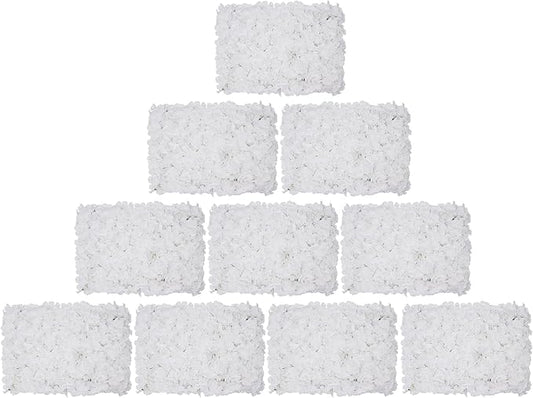 3D Flower Wall Panel, 10pcs White Artificial Floral Wall Backdrop, Realistic Silk Flower Backplanes, Roll Up Fake Flower Background for Valentines Wedding Party Photo Arrangement Outdoor Decor