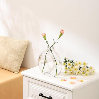 Glass Donut Vase, Clear Donut Vase, Round Glass Vases for Flowers, Modern Vases for Home, Living Room, Dining Table, Entryway, Mantle, Shelf, Wedding, Office, Coffee Table