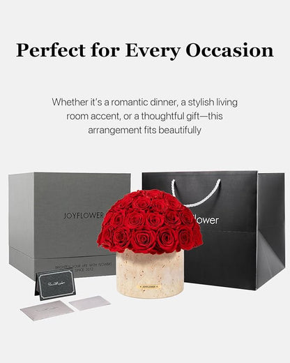 JoyFlower Preserved Flowers Vase, Yellow Cave Stone Flower Vases for Centerpieces, Eternal Flower Decorations for Party Home Living Room Bedroom Coffee Table, Red Flower Vase Unique House Decor
