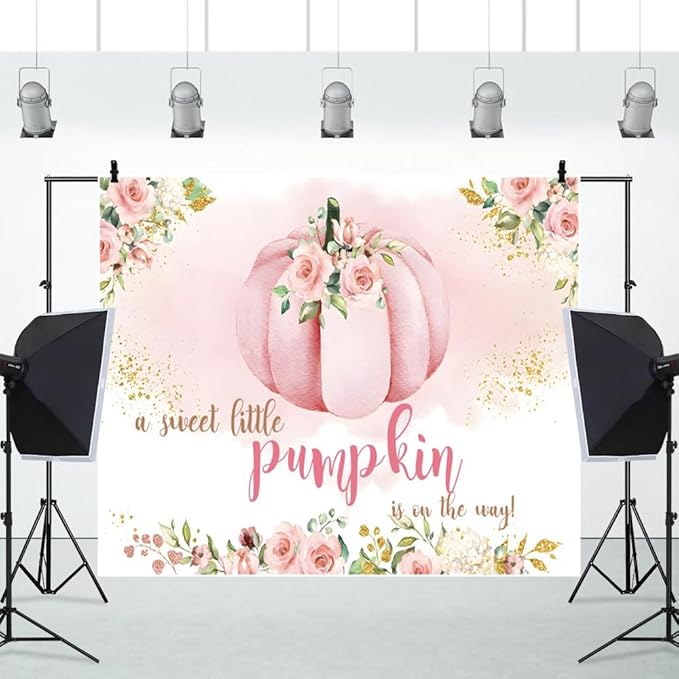 Pumpkin 1st Birthday Backdrop, Blush Pink Floral Pumpkin First Birthday Background, Girl First Birthday Party Cake Table Decoration Banner Photo Booth Props (10x8ft)