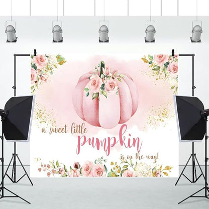 Pumpkin 1st Birthday Backdrop, Blush Pink Floral Pumpkin First Birthday Background, Girl First Birthday Party Cake Table Decoration Banner Photo Booth Props (10x8ft)