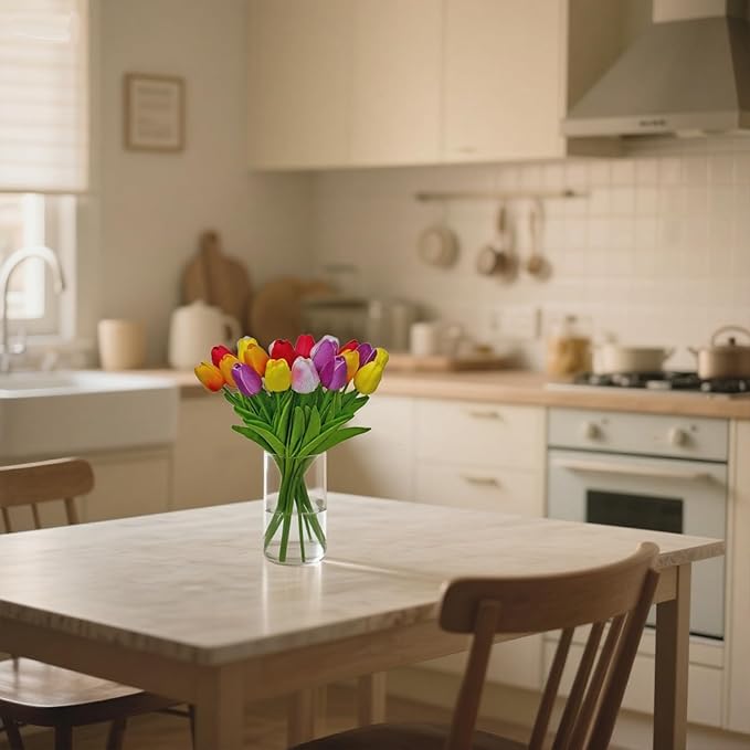 20pcs Faux Tulips Artificial Flowers Faux Flowers PU Fake Tulips 13.5 Inch Mother's Day Easter Valentine’S Day Gifts in Home Kitchen Spring Decorations For Home (Multicolor-3)