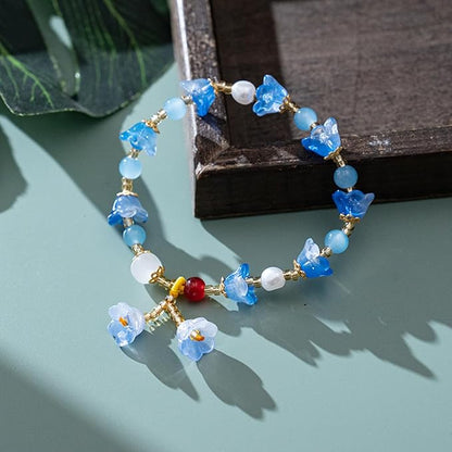 LadayPoa 100pcs Glass Bellflower Beads for Jewelry Making Trumpet Flower Beads Gradient Clear Cute Beads for Bracelets Making Aesthetic Bead Charms for DIY Necklace Decoration-Dark Blue