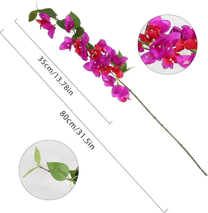 12PCS Bougainvillea Artificial Flowers 31.50" Long Stem Faux Silk Bougainvillea Branches Fake Hanging Flowers Vines for Wedding Arch Wall Outdoor Home Decoration (Fuchsia Mixed)