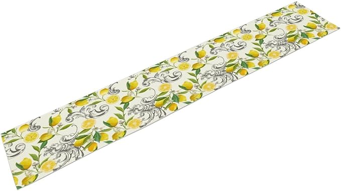 Lemon Table Runner , Summer Yellow Fruits Green Leaves Kitchen Dinning Table Decoration for Indoor Outdoor Home Party Decor 13"x120"