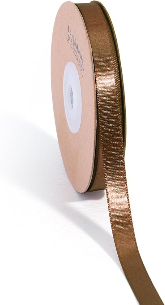 LaRibbons Brown Ribbon 3/8 Inch 25 Yards Luxury Double Faced Mocha Mousse Silk Ribbon for Flower Bouquet Crafts Gift Wrapping Wedding Party Decoration