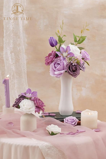 TINGE TIME Artificial Flowers Paisley Purple & White Flower Combo for DIY Wedding Bouquets Table Centerpieces Arrangements Party Baby Shower Home Decorations