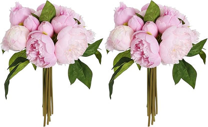 Pink Peonies Silk Flowers 2 Bouquets Pink Fake Peonies 14 Heads Faux Peony Flowers with Stems for Wedding Decoration Bride Bouquet Faux Flowers Crafts Floral Arrangement (Multi-Pink)