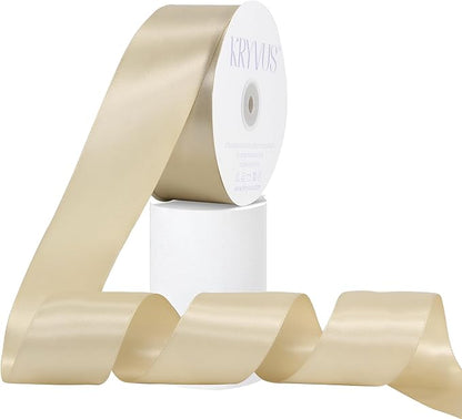 Beige Satin Ribbon, Double Faced 2 Inch X 50 Yards Beige Ribbon, Premium Satin Ribbon for Gift Wrapping, Crafts, Hair Bow Making, Sewing, Flower Bouquet, Wedding Party Decor