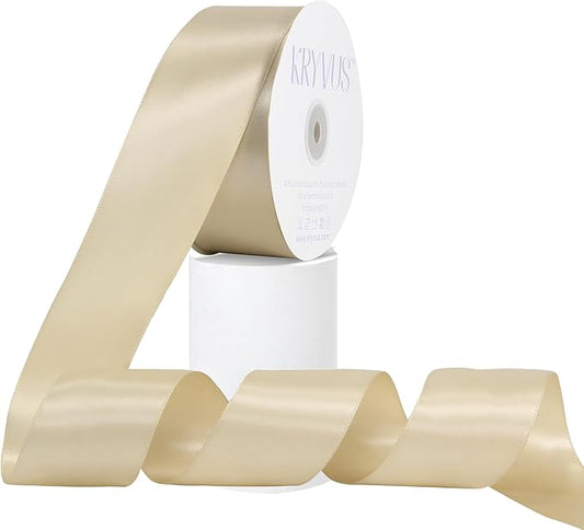Beige Satin Ribbon, Double Faced 2 Inch X 50 Yards Beige Ribbon, Premium Satin Ribbon for Gift Wrapping, Crafts, Hair Bow Making, Sewing, Flower Bouquet, Wedding Party Decor