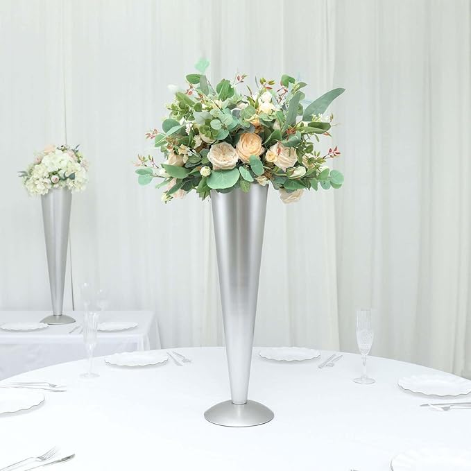 Efavormart 28" Tall Brushed Silver Metal Trumpet Flower Vase Wedding Centerpiece