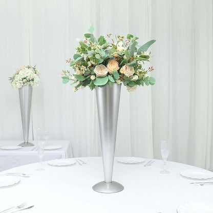 Efavormart 28" Tall Brushed Silver Metal Trumpet Flower Vase Wedding Centerpiece