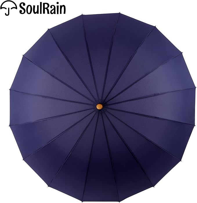 SoulRain 16 Ribs 48" Stick Umbrella Auto Open Solid Color Fashionable and Simple，Arc Classic Wood Handle，Windproof Unbreakable Stick Rain Umbrella