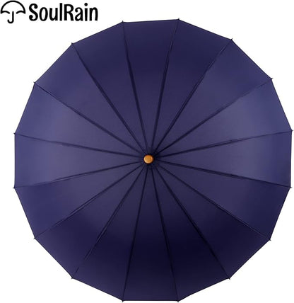 SoulRain 16 Ribs 48" Stick Umbrella Auto Open Solid Color Fashionable and Simple，Arc Classic Wood Handle，Windproof Unbreakable Stick Rain Umbrella