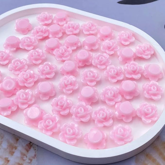 200pcs Acrylic Rose Flower Beads Candy Color Flat Back Spacer Beads Loose Pastel Colorful Decor for DIY Crafts Jewelry Making Bracelet Necklace Earrings(Light Pink)